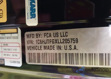 2020 Jeep Gladiator Overland 4X4 из США, поврежденный, VIN 1C6HJTFGXLL205759